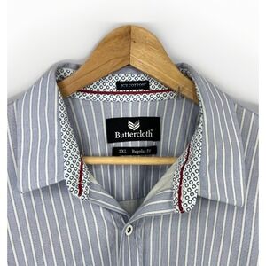 Buttercloth Dress Shirt Mens 2XL Blue Stripe Icy Cotton Regular Fit Stretch